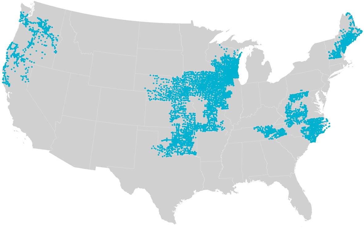 Map of tower locations